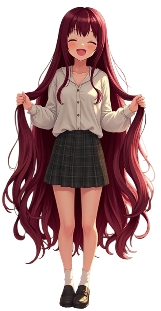 Anime mascot with long red hair